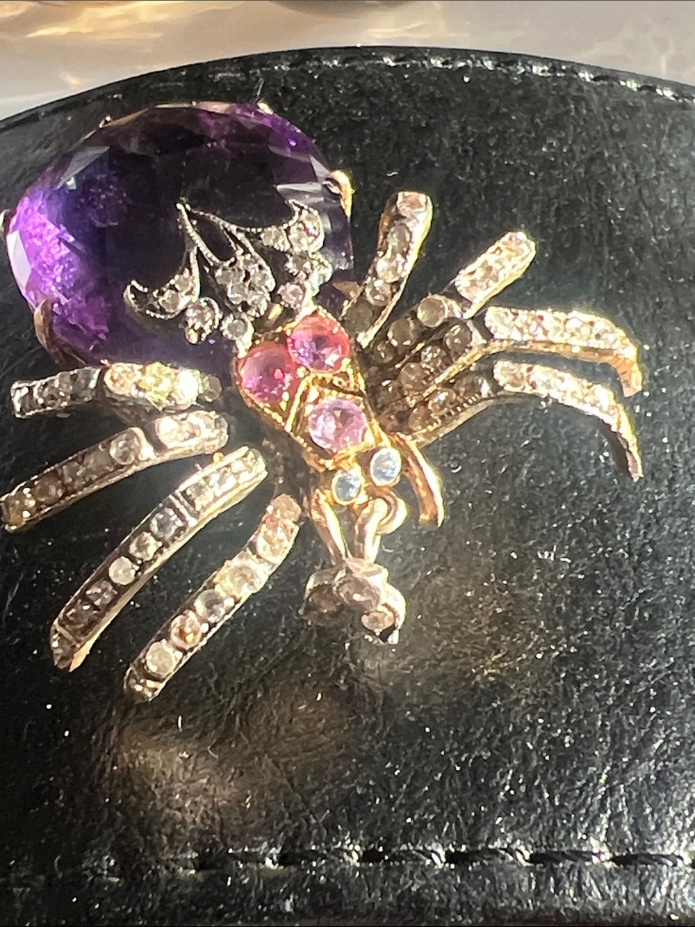 Antique SPIDER PENDANT 47.7ct Amethyst, Diamond, Blue & Pink Sapphire Gemstones - Picture 8 of 15